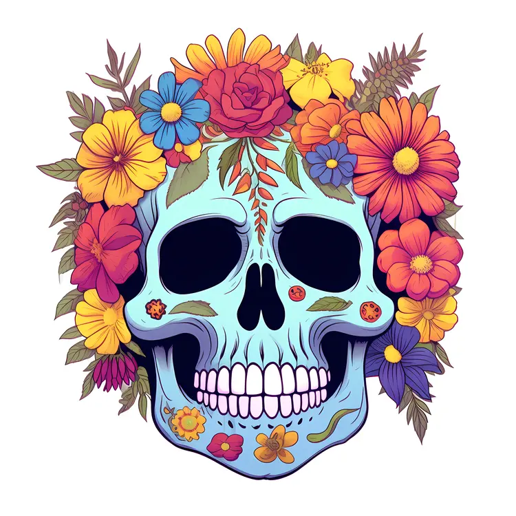 Colorful Floral Skull for Day of the Dead Celebration
