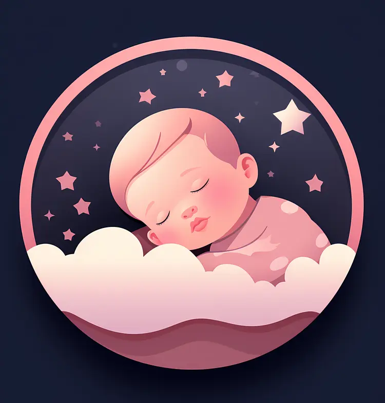 Adorable Sleeping Baby in the Clouds with Stars
