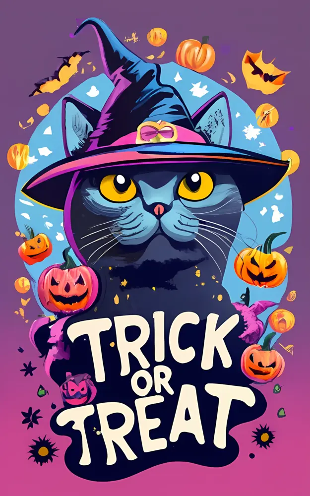 Black Cat in Witch Hat for Halloween