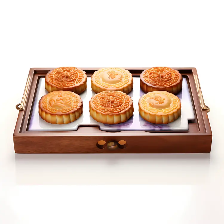 Delicious Mooncakes on a Wooden Tray for Mid-Autumn Festival