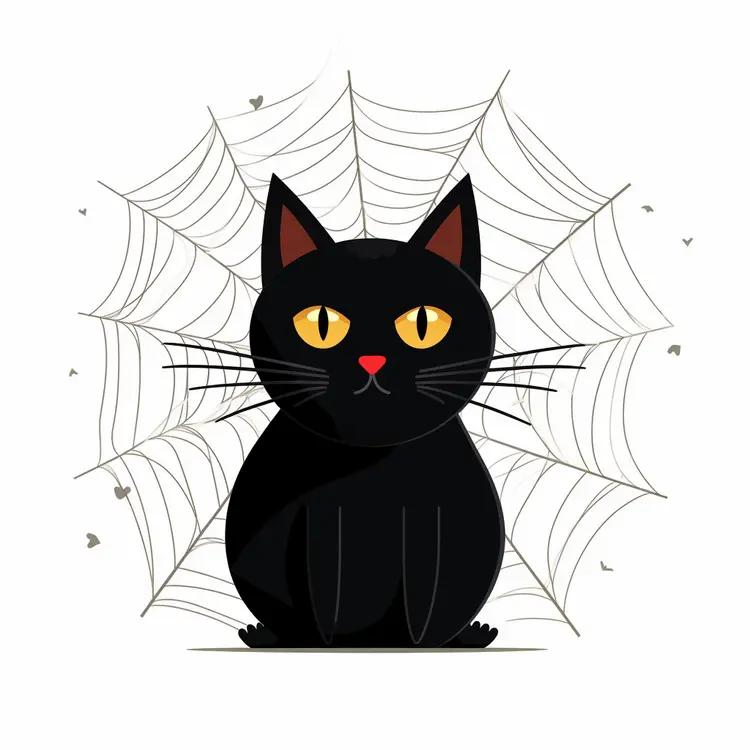 Black Cat with Spider Web for Halloween