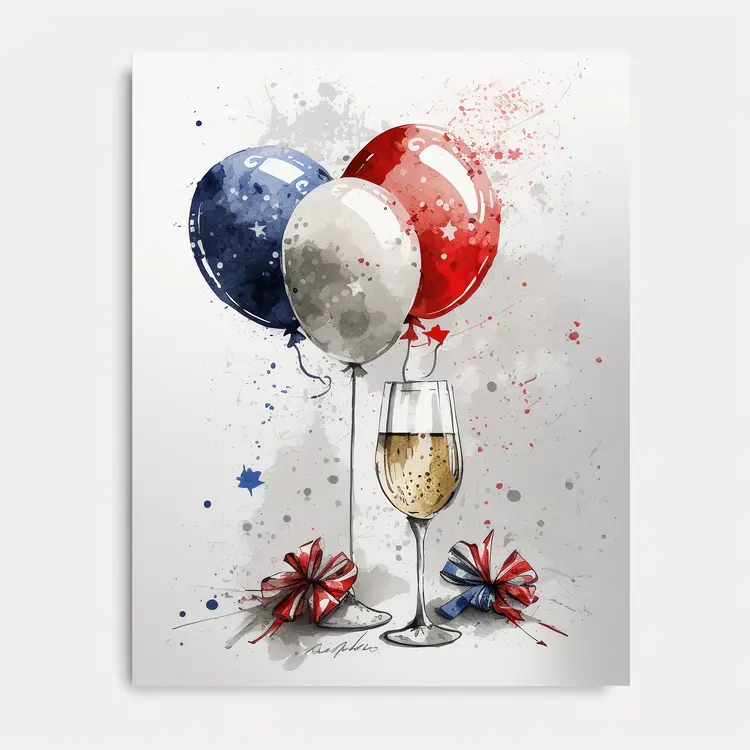 Festive Balloons and Wine Glass for Independence Day Celebration