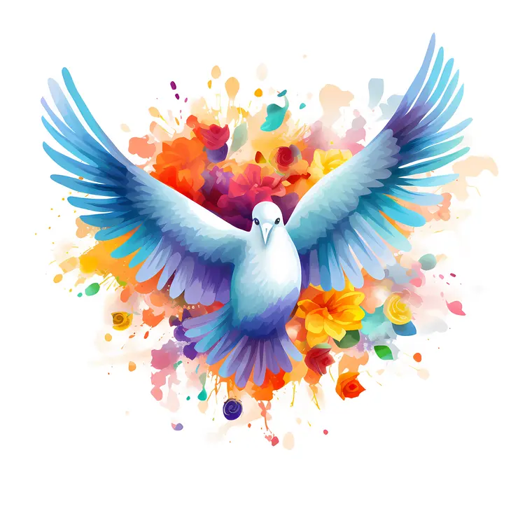 Blue Dove with Colorful Flowers