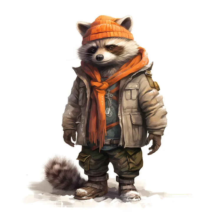 Cute Raccoon in Winter Gear