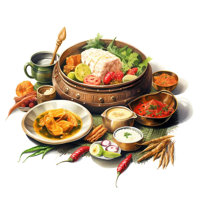 Fish and Rice with Vegetables and Soup