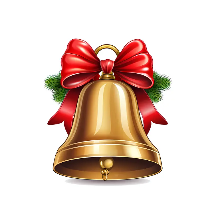 Golden Bell with Red Bow and Pine Needles