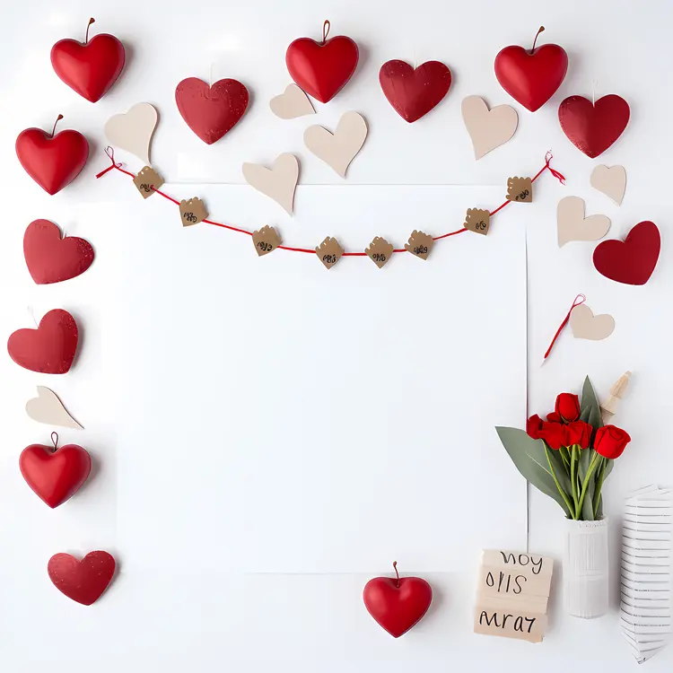 Red Heart Decorations Frame for Valentine's Day