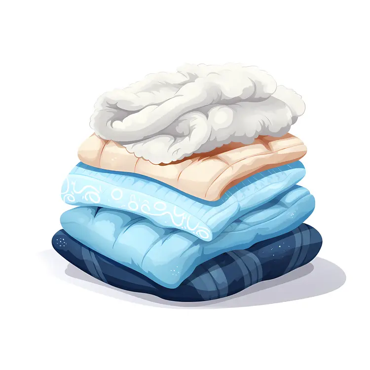 Stack of Cozy Blankets in Blue and White