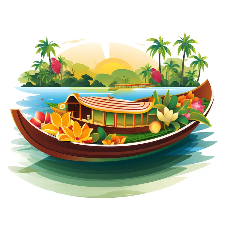 Houseboat with Flowers on River