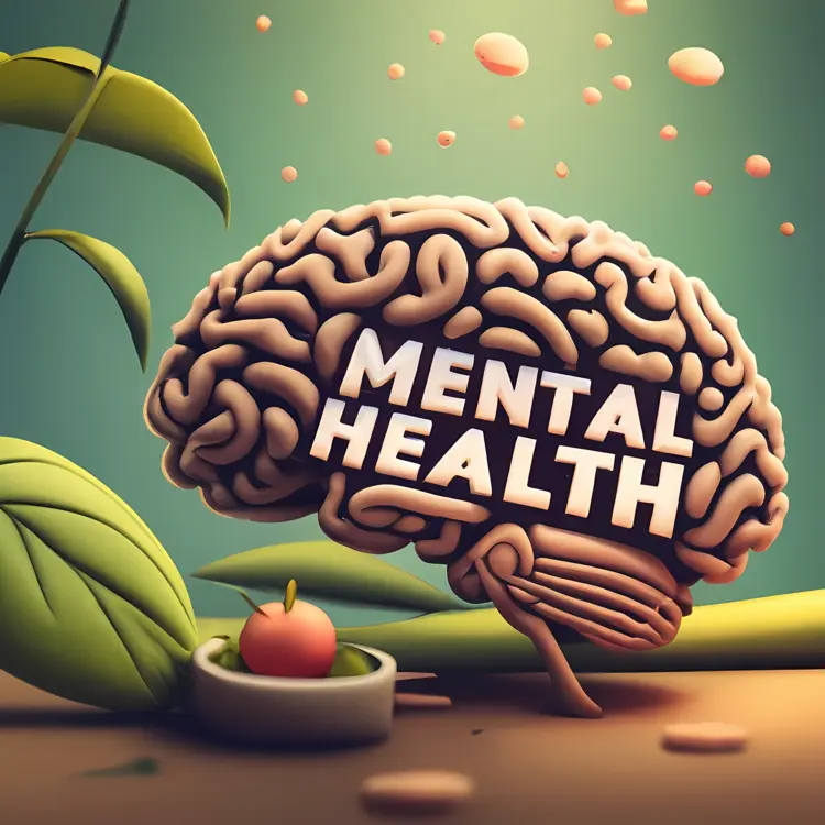 Mental Health Concept with Brain and Leaves