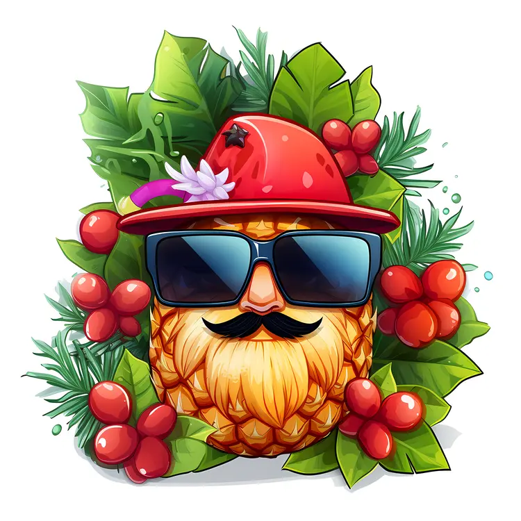 Pineapple with Hat and Sunglasses