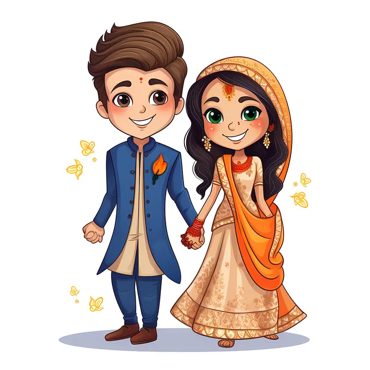 Traditional Wedding Couple Illustration