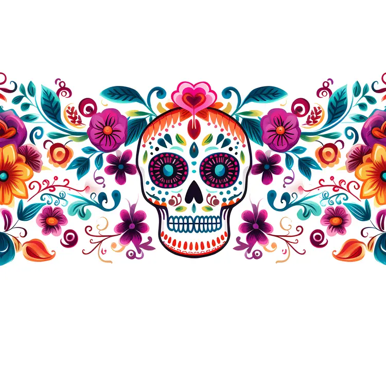 Colorful Sugar Skull with Flowers