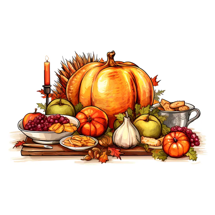 Thanksgiving Feast with Pumpkin and Harvest