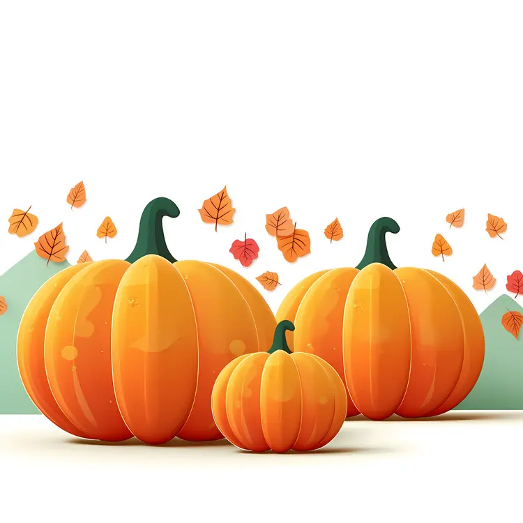 Pumpkins with Falling Leaves