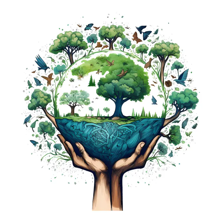 Hands Holding a Tree in a Forest