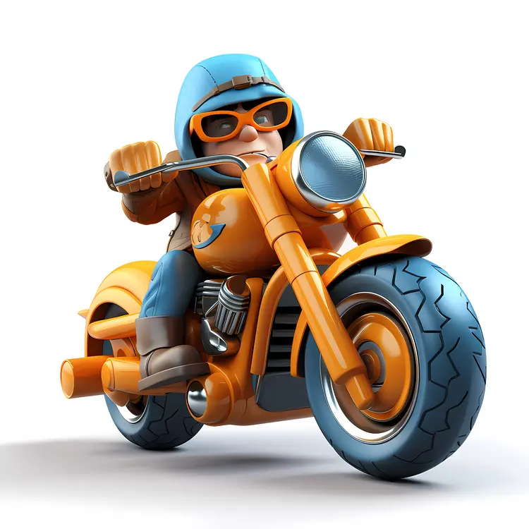 Boy Riding Orange Motorcycle with Helmet and Goggles