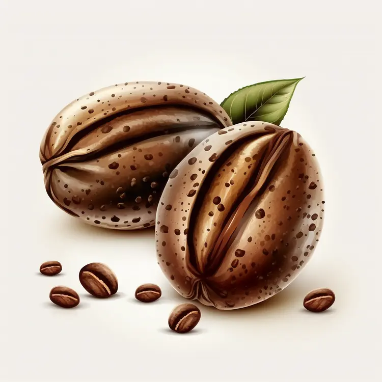 Realistic Brown Coffee Beans with Leaf