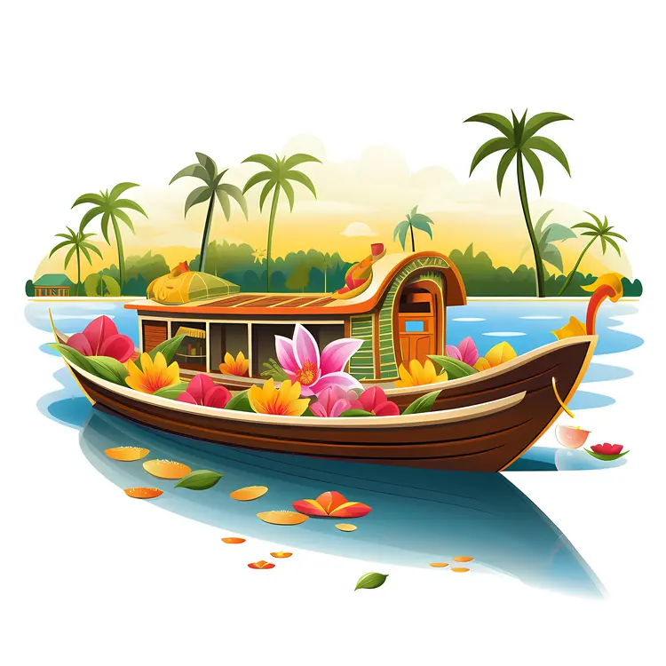 Beautiful Boat with Flowers in Tropical Scenery