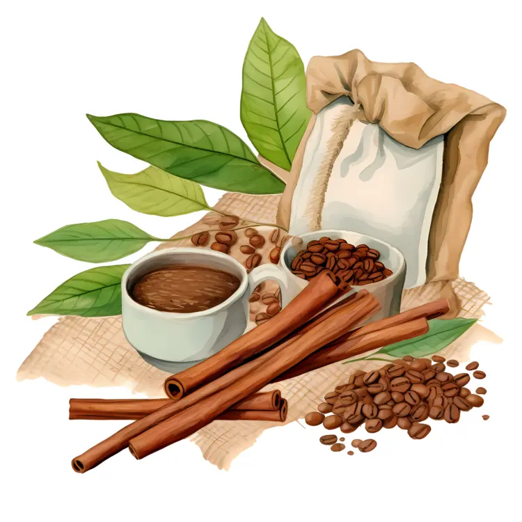 Coffee Cup and Beans with Cinnamon Illustration