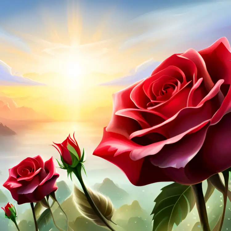 Beautiful Red Roses at Sunrise