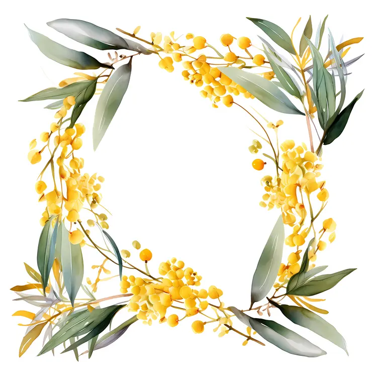 Yellow Flowers and Green Leaves Watercolor Floral Frame