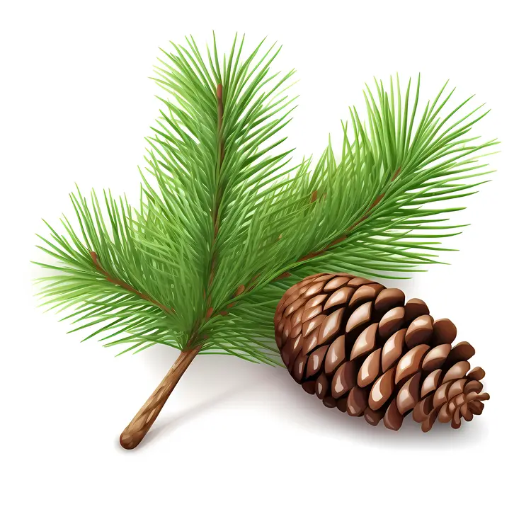 Pine Cone and Pine Branch Illustration
