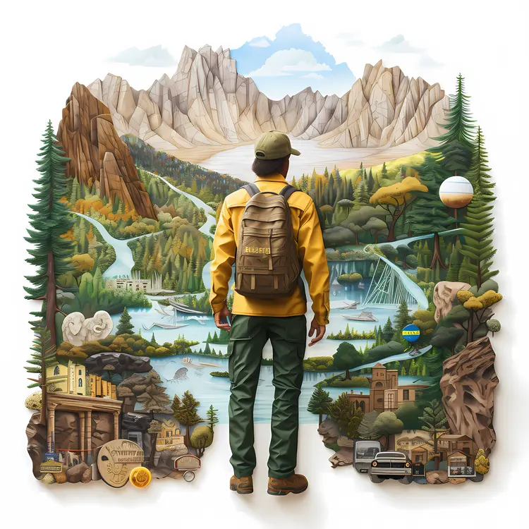 Hiker Exploring Scenic Mountains