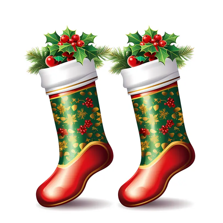 Festive Christmas Stockings with Holly and Bows