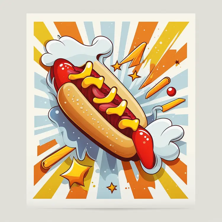Cartoon Hot Dog with Mustard and Ketchup