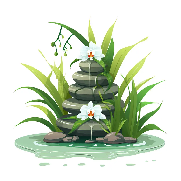 Zen Garden with White Orchids