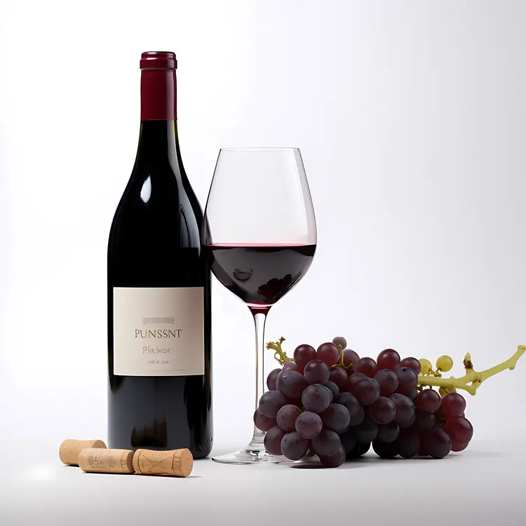 Red Wine Bottle with Glass and Grapes