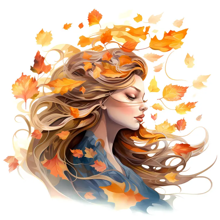 Woman with Autumn Leaves in Hair