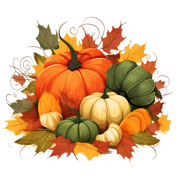 Colorful Pumpkins and Autumn Leaves for Thanksgiving Decor