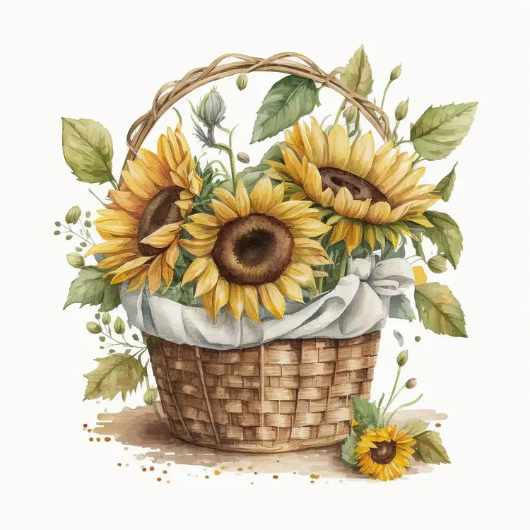 Beautiful Sunflower Basket Illustration