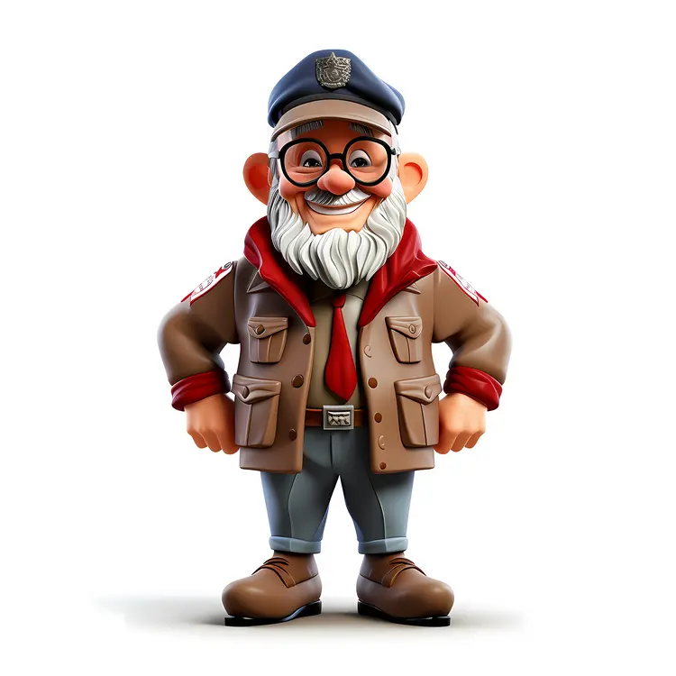 Cartoon Soldier with Beard and Uniform