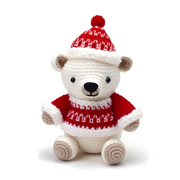 Crochet Bear in Red Sweater and Hat