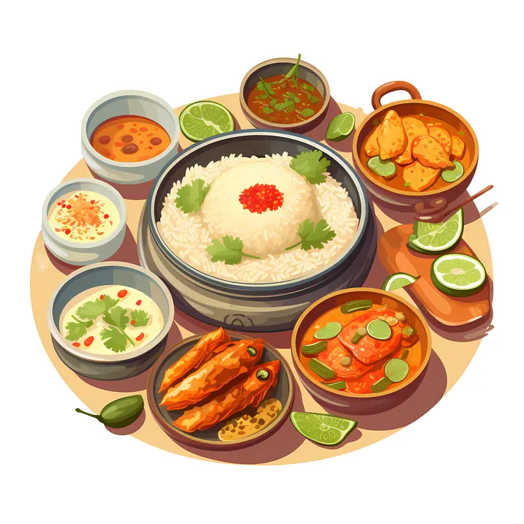 Traditional Food Platter with Fish and Rice