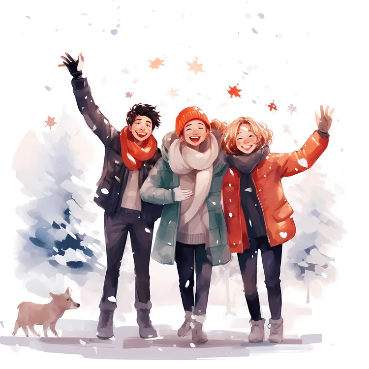 Friends Enjoying Winter Snow