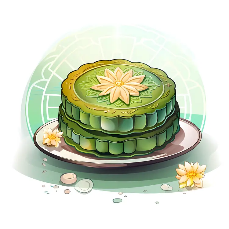 Green Mooncakes with Flower Design on Plate