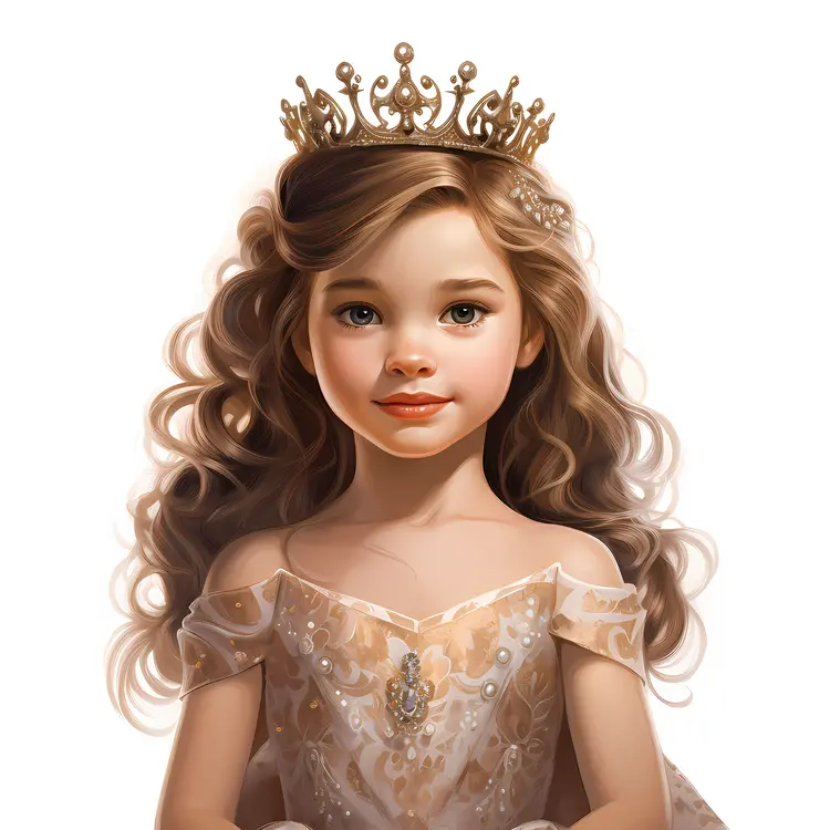 Young Princess with Curly Hair and Crown