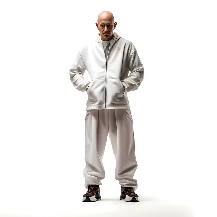 Bald Man in White Tracksuit