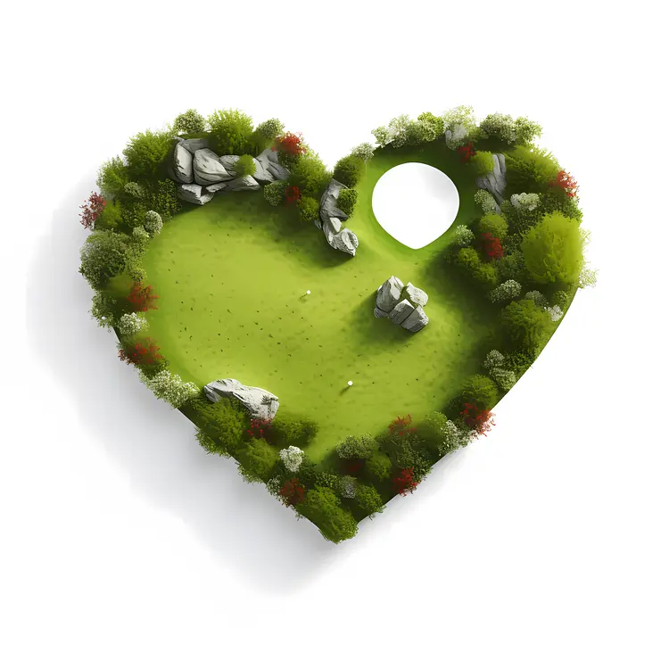 Heart-Shaped Golf Course with Trees and Rocks