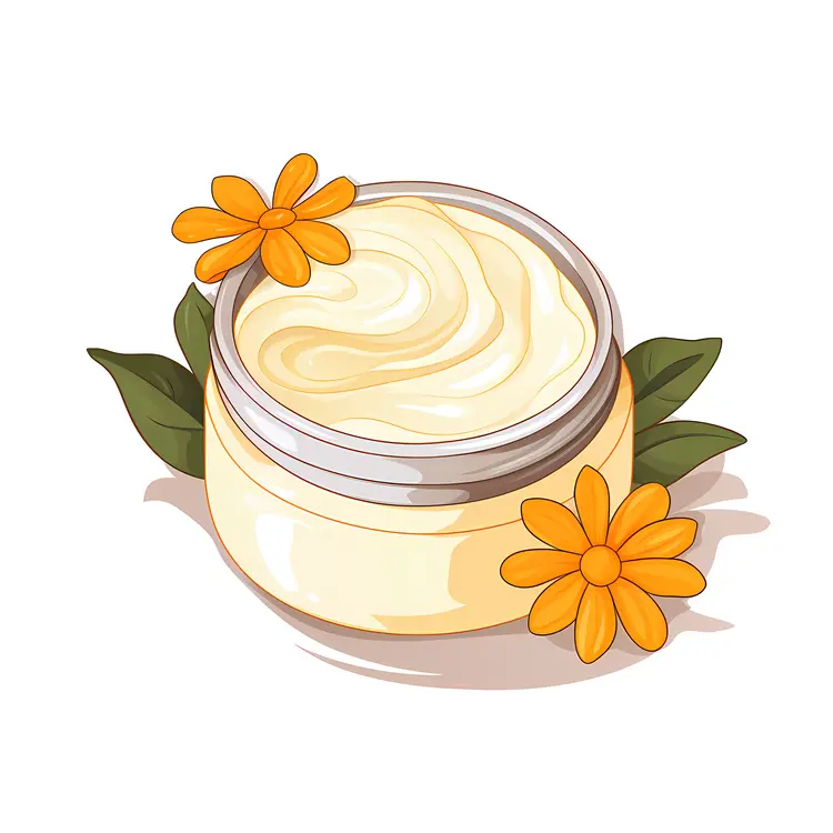 Natural Skincare Cream Jar with Yellow Flowers