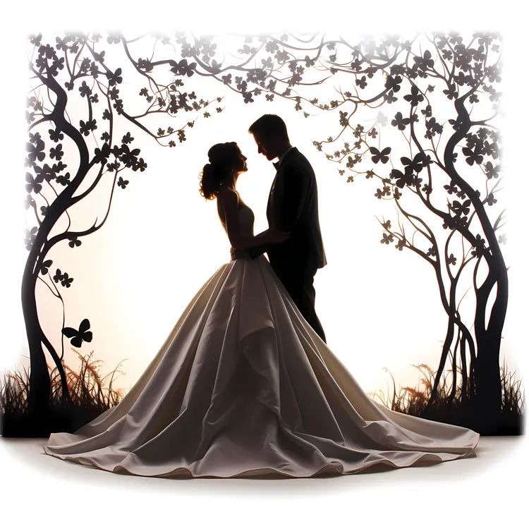 Romantic Wedding Couple Silhouette