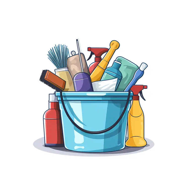 Blue Bucket with Cleaning Supplies