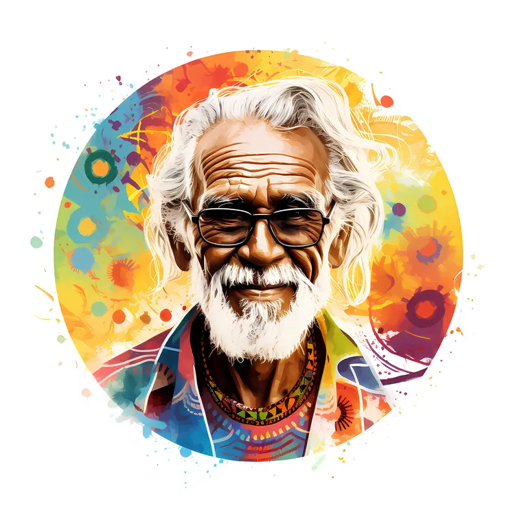 Elderly Man with Glasses and Colorful Background