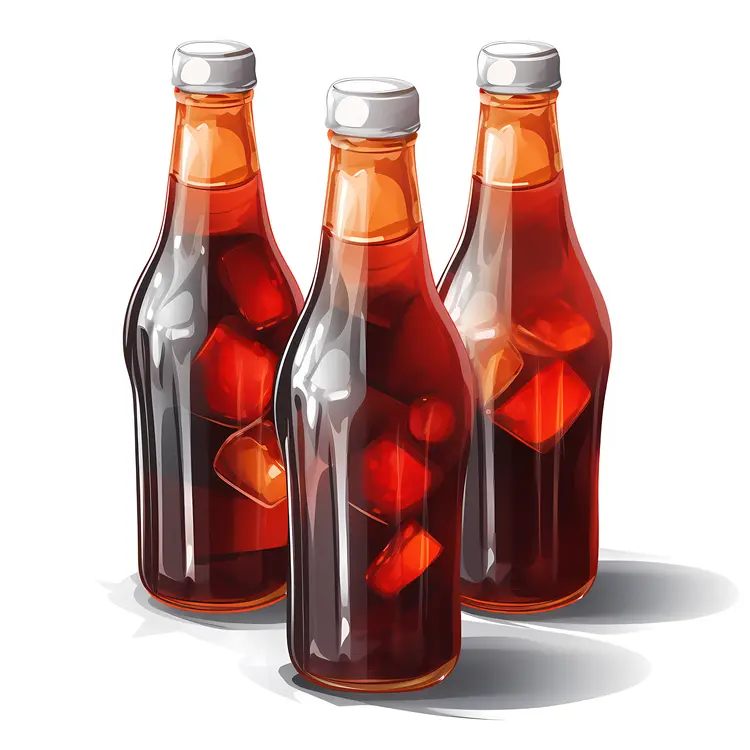 Three Bottles of Soda with Ice Cubes
