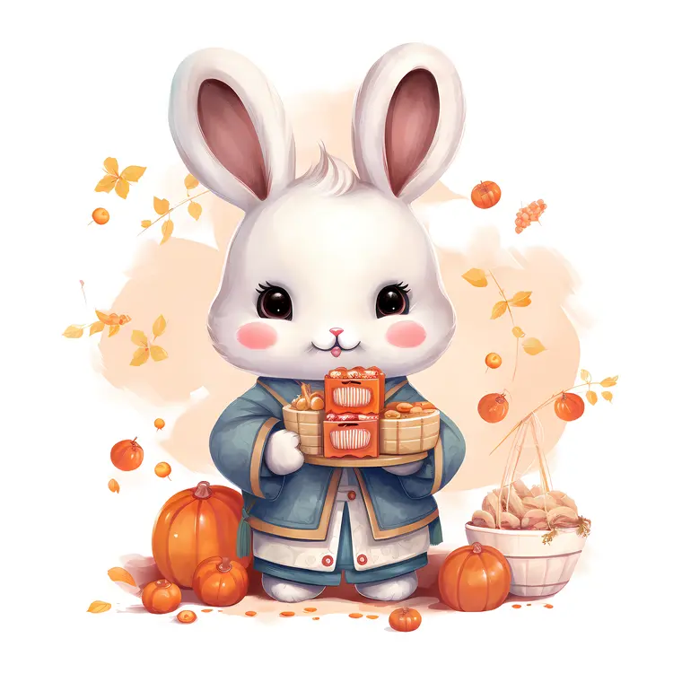 White Rabbit with Mooncakes and Pumpkins
