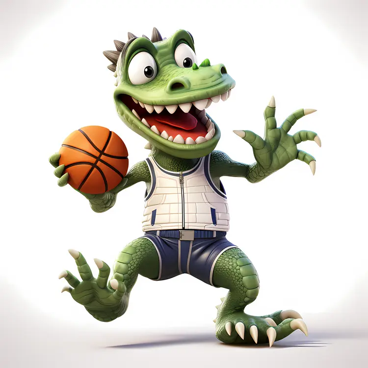 Cartoon Crocodile Playing Basketball